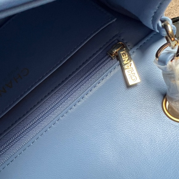 CHANEL Lambskin Quilted Mini Rectangular Flap Light Blue - Picture 8 of 9